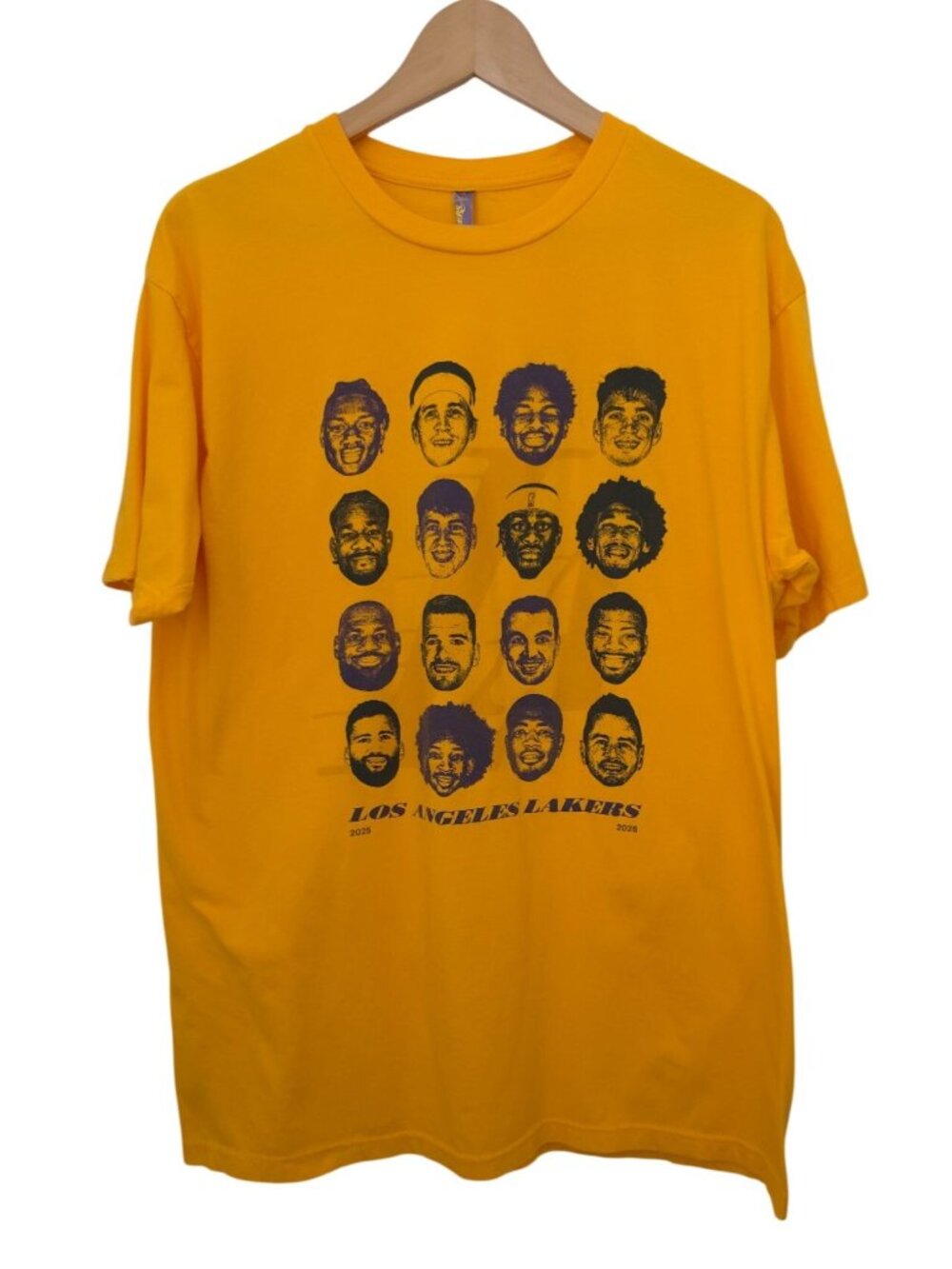 Los Angeles Lakers 2025-2026 Playoff Roster Graphic Yellow T-Shirt Unisex Sz L